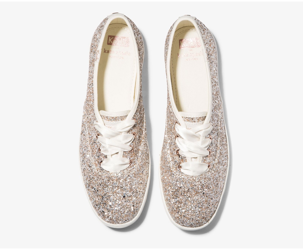 Πανινα Παπουτσια Γυναικεια - Keds Kate Spade New York Champion Glitter - Ροζ Χρυσο Χρωμα - IUELB5890